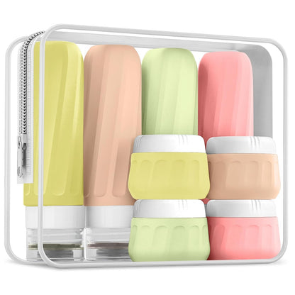 Travel Bottles for Toiletries 8 Pack, Travel Size Toiletries, Tsa Approved Travel Size Containers 3oz, with Travel Essentials Clear Bag, Leak Proof Silicone Squeezable Creams Jars