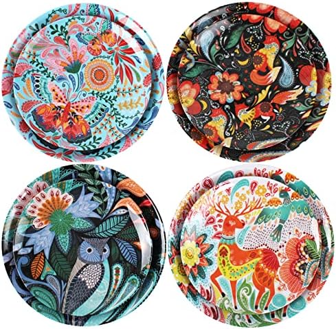 Melamine Plates Set for 4-8 Pcs:Camping Dishes Set with 4 Dinner Plates and 4 Salad Plates.Lightweight and Unbreakable.Indoor and Outdoor Use.