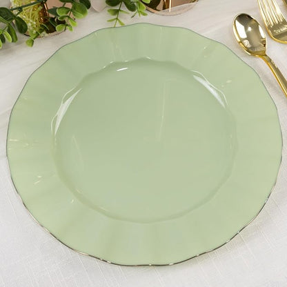 Efavormart 10 Pack | Sage Green 11" Round Plastic Dinner Plates, Disposable