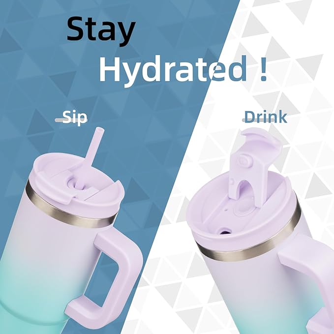 30 oz Tumbler with Handle and 2 Straws,2 in 1 Lid Insulated Water Bottle Stainless Steel Travel Coffee Mug,Lavender Green