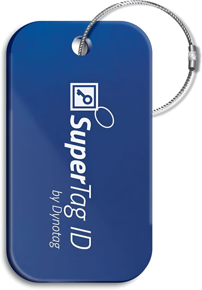 Dynotag® Sentry Series Solid Metal Web Enabled Smart Luggage Tag ID + Steel Loop, Anodized Aluminum with DynoIQ™ & Lifetime Recovery Service (Sapphire Blue)