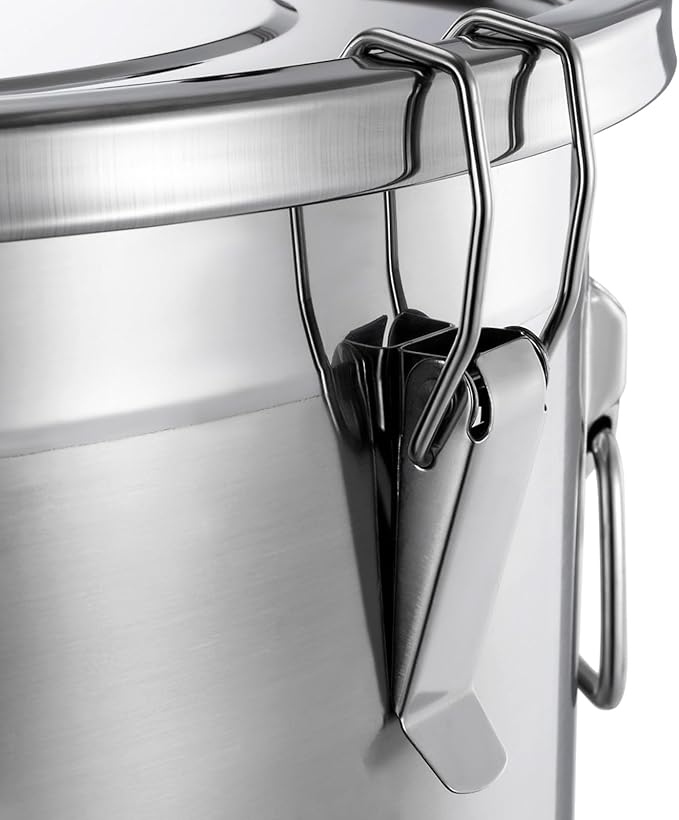 DYNAMI 12.7Gal 304 Stainless Steel Rice Storage Container,Extra Large Food Grade Canister,40-90Lbs Sealed Rice Bucket with Airtight Lid and Locking Buckle,for Rice, Flour, Grain (48L)