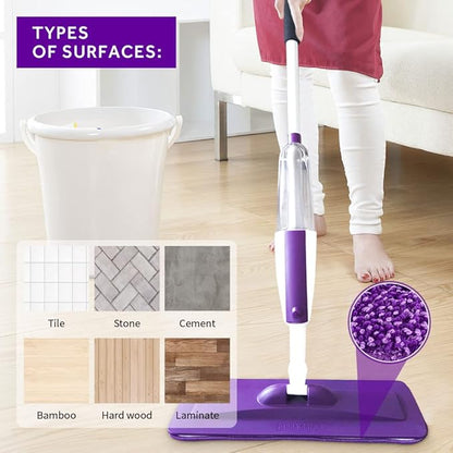 16.5 inch Mop Pads Refills, 3 Pack Microfiber Reusable Replacement Mop Pads Flat Replacements Heads for Wet Or Dry Floor Cleaning and Scrubbing, Purple Cloth