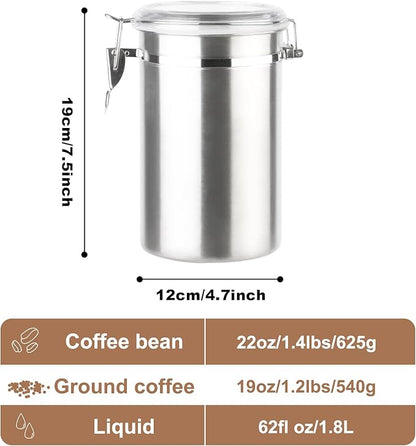 Stainless Steel Food Container with Clear Lids Airtight Container Stackable Small Canisters Kitchen Pantry Storage for Cereal, Snacks, Candy, Herbs, Spices, Sugar, Tea (1.8L Silver-2)