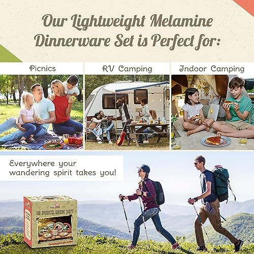 Melamine Plates & Bowls Set - 12-Piece Dish Set for Indoor & Outdoor Dining - BPA Free, Top Shelf Dishwasher Suitable Dinnerware Set - Sturdy Melamine Dinnerware Sets - Camping Dishes by Camp Casual