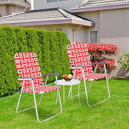 VINGLI Patio Lawn Webbed Folding Chairs Set of 4, Outdoor Beach Chair Portable Dining Chair for ir for Outdoor Yard, Garden(Red, Classic)