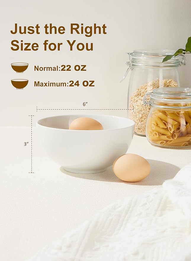 Yedio 22 oz White Porcelain Bowls Set of 4 – Cereal, Soup, Rice, Oatmeal & Salad Bowls – Microwave & Dishwasher Safe, Stackable for Kitchen Use