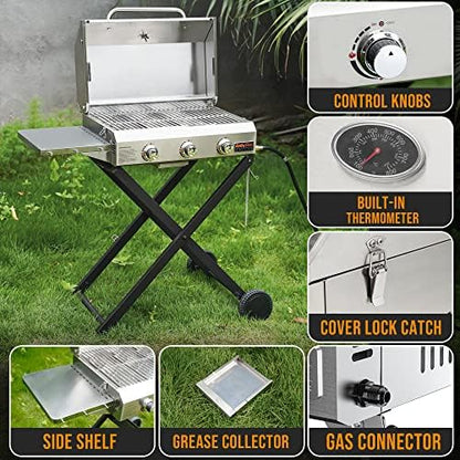 ONLYFIRE GRILLS Portable Propane Gas Grill with Foldable cart, BBQ Grill
