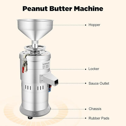 Electric Grain Grinder, Peanut Butter Maker Machine Sesame Sauce Grinder 110V 1100W Low Noise Household/Commercial Mill, High-Speed Grinding for Dry Ingredients like Herbs Spices Coffee Corn Beans