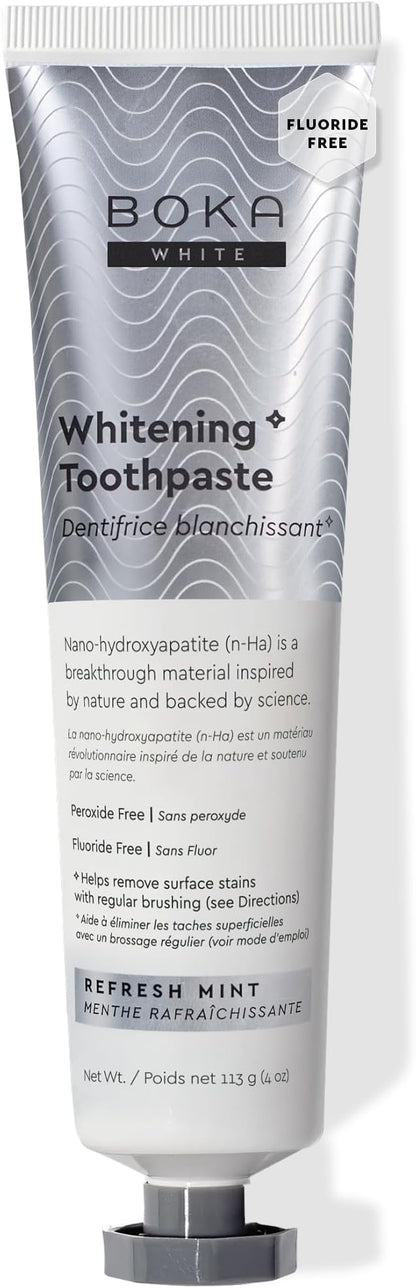 Boka Fluoride Free Toothpaste, Nano Hydroxyapatite Toothpaste, Appropriate for Sensitive Teeth, for Adult, Kids Oral Care - Whitening* Refresh Mint, 4 Fl Oz 1Pk US Manufactured