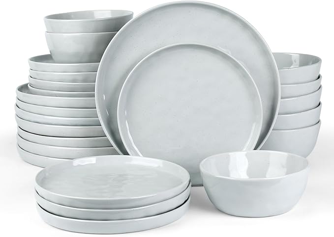 Famiware Mars Plates and Bowls Set, 24 Pieces Dinnerware Sets, Dishes Set for 8, Light Gray