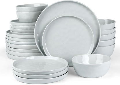 Famiware Mars Plates and Bowls Set, 24 Pieces Dinnerware Sets, Dishes Set for 8, Light Gray