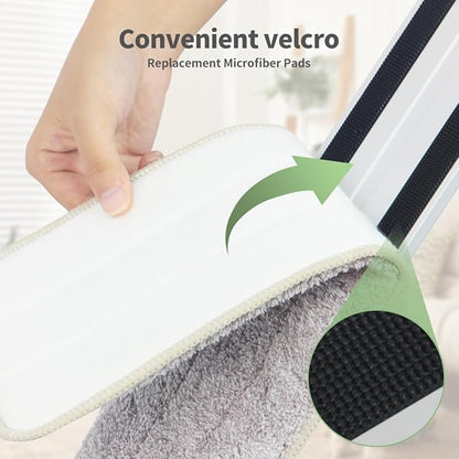CQT Commercial Flat Microfiber Floor Mop Cleaning System 18" Inch Wet Dry and Dust Hardwood with 4 Washable Pads Cleaner for Laminate Tile Stainless Steel Handle and Extension (PT13-WET)