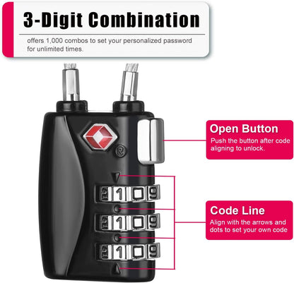 ZHEGE TSA Wire Lock 2 Pack Cable Luggage Lock with Alloy Body for Suitcase, Baggage, Backpack, Pistol Case (Black & Red)