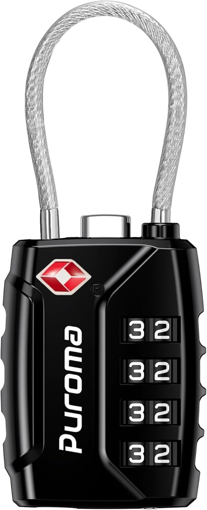 Puroma TSA Approved Luggage Locks, 4 Digit Combination Travel Locks Resettable Code Lock with Zinc Alloy Body for Suitcase, Toolbox, Backpack, Bag, Gym Locker (Black)