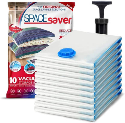 10 Pack Medium Vacuum Storage Bags for Comforters, Blankets & Clothes – Vacuum Sealed Compression Bags with Hand Pump – Space Saver Storage Bags for Bedding, Moving, Travel & Organization