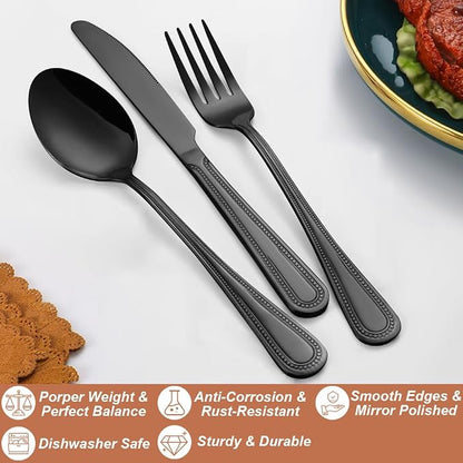 20 Pcs Black Silverware Set for 4, Food Grade Stainless Steel Flatware Set
