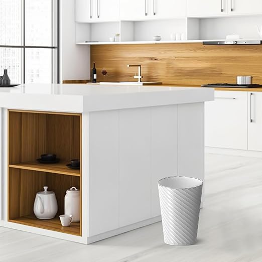 Bathroom Trash Can, 8 Pack 1.8 Gallons Small Trash Can with Trash Bags, Bathroom Garbage Can, Plastic Trash Bin, Round Waste Basket for Bedroom, Office, Kitchen, Room, Compact Space (White)