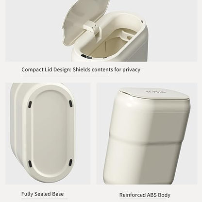 Slim Motion Sensor Trash Can for Bathroom, Automatic Compact Touchless Garbage Bin with Lid, 2.4 Gallon Small Electric Waste Basket for Narrow Apartment Dorm Office, Kitchen, Bedroom, Cream White