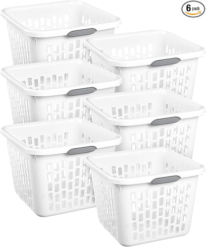 Sterilite 6-Pack 1.5 Bushel Capacity Square Laundry Basket, White – Plastic Clothes Hamper Storage with Ventilated Rectangular Holes & Large Comfort Grip Handles for Easy Carry