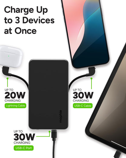 Mophie Powerstation Plus Ultra 10,000mAh Power Bank - Integrated USB-C and Lightning Cables and Foldable Wall Prongs – Fast Charging for Smartphones, Tablets, and More