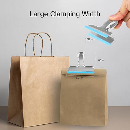 HOUSE AGAIN 12 Small Pack Stainless Steel Chip Bag Clips Covered with Silicone - NO More Sharp Edges - Color Coded for Food Bags - Air Tight Seal, Heavy Duty for Kitchen and Office, 2.5 Inches