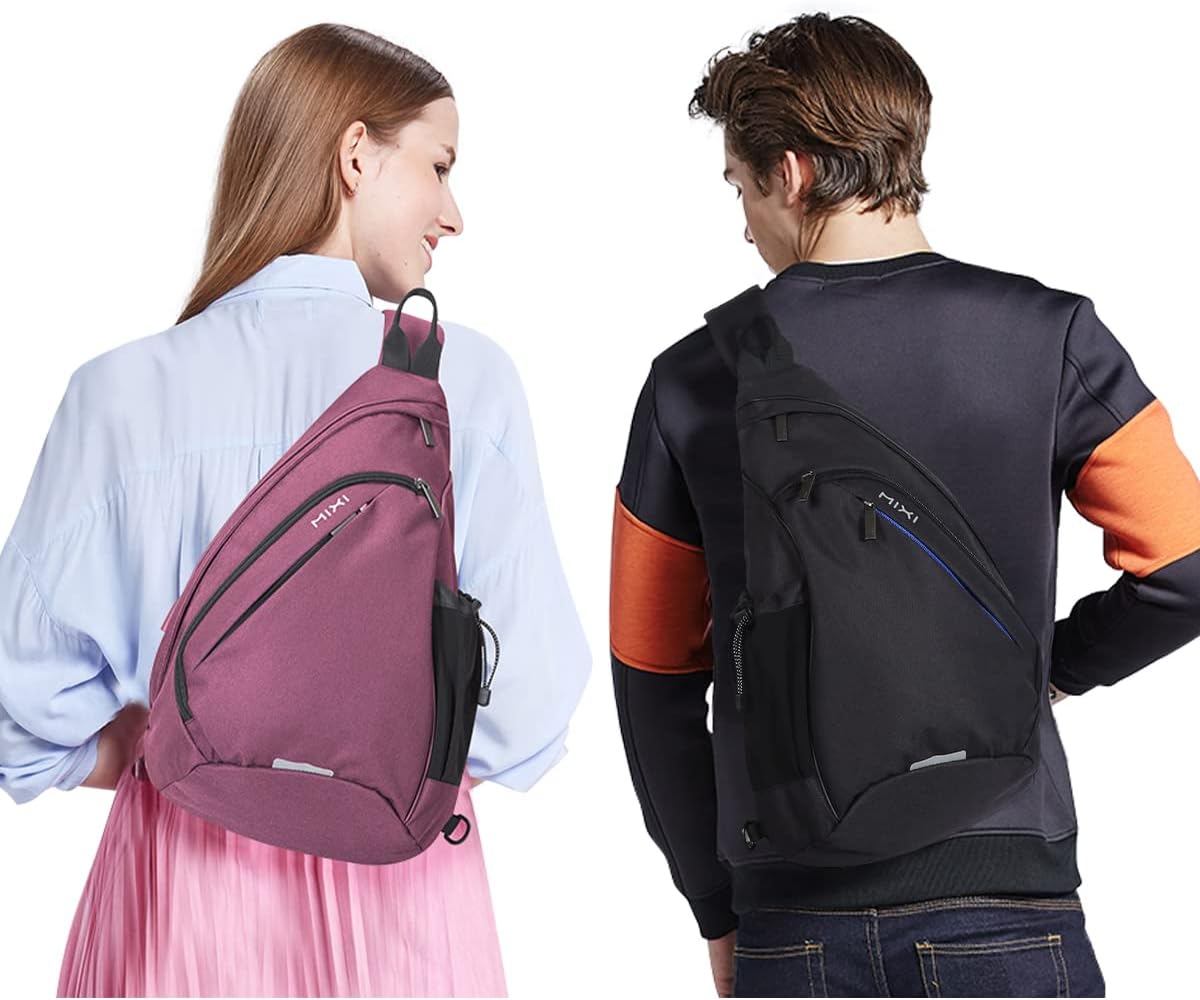 mixi Sling Bag Men Backpack Unisex One Shoulder Bag Hiking Travel Backpack Crossbody with USB Port for Men Women Versatile Casual Daypack-19 inch,Purple