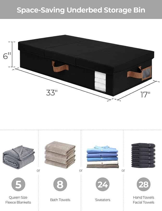StorageWorks 2-Pack Large Under Bed Storage Bins with Lids, Underbed Storage Containers with Handles and Label Holder, Closet Organizer for Clothes, Blankets, Sweater