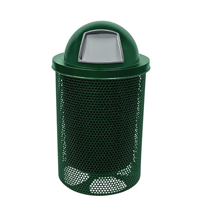 COATEDOUTDOORFURNITURE RDT-P-GRN Heavy Duty Round Trash Receptacle with Dome Top, Liner Included, 32 Gallon, Green, Made in America