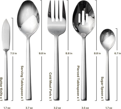 Alata Potter 65-Piece Forged Silverware Set, Service for 12 – Premium Stainless Steel Flatware Set, Modern Design with Satin Finish, Ideal for Home, Kitchen, Party, Camping