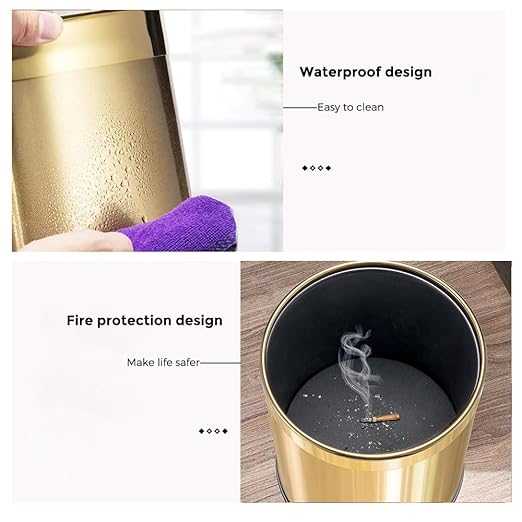 2.6Gallon/10L Brass Gold Bathroom Trash Can - Gold Waste Basket for Bedroom, Office, Store - Metal Trash Bin Without Lid