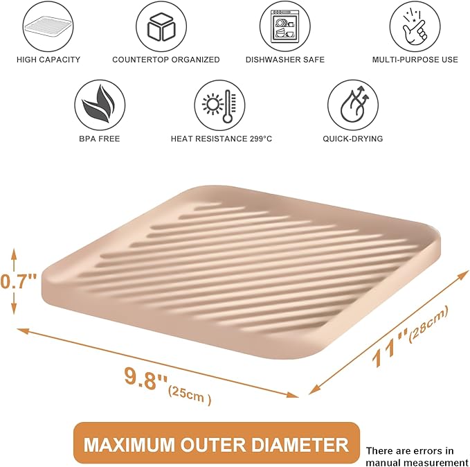 Silicone Organizer Tray for Kitchen Sink and Bathroom, Dishwasher Tray, Versatile Bathroom and Drawer Organizer Trays, Non-Slip Countertop (Pink)
