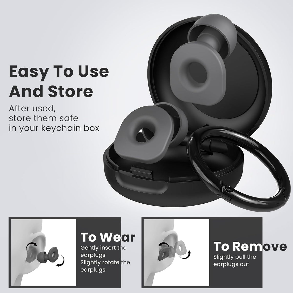 2 Pairs of Earplugs for Sleeping,Reusable Hearing Protection Earplugs with 8 Pairs Ear Tips & One Connector Cord,Soft Earplugs for Noise Reduction,Concert,Musician & Work - 25dB-30dB, Grey