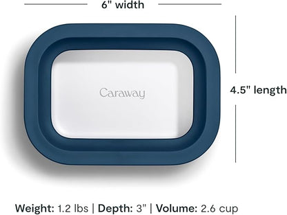 Caraway 2pc Glass Food Storage Set - 2.6 Cup Food Containers (2) - Non-Toxic Ceramic-Coated Glass - Air Release Technology - Compact & Stackable Design - Navy