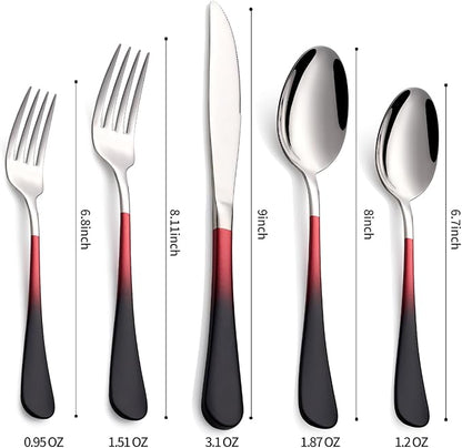20-Pieces Black Red Silverware Sets for 4,Black Red Handle Stainless Steel Cutlery Set, Include Forks Spoons and Knives Set, Dishwasher Safe Utensil Sets for Home Restaurant