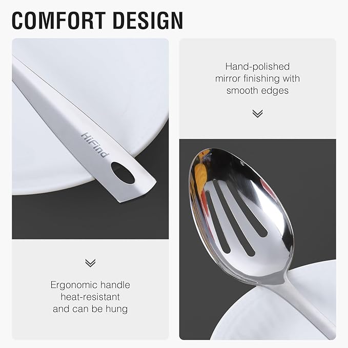 Stainless Steel Cooking Utensils Set, 5PCS Kitchen Utensils Set, Durable Kitchen Gadgets, Ladle, Slotted Turner, Slotted Serving Spoon, Solid Serving Spoon, Pasta Fork