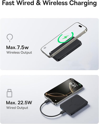 Baseus for MagSafe Portable Charger, 10000mAh Wireless Magnetic Power Bank with USB-C Cable 22.5W PD Charging, Slim Phone Battery Pack Compatible with iPhone 16/15/14/13/12 Pro/Pro Max Series-Black