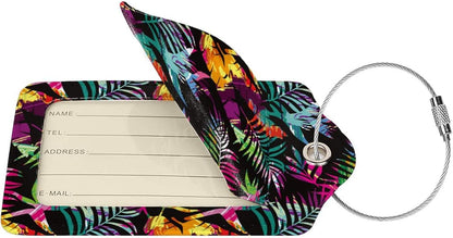 2 Packs Colorful Palms Crew Luggage Tag for Adult Kids, Tropical Flavour Suitcase Tag Labels Leather Travel Baggage Identifiers Tags