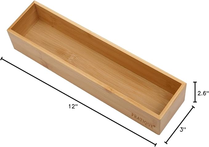 Bamboo Drawer Organizer - Kitchen Utensil Organizer Silverware Tray Cutlery Holder，Office Desk Supplies and Accessories (12x3x2.6 inch)