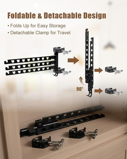 Aluminum RV Clothes Drying Rack 3 Swivel Arms, 180° Adjustable and 90° Fold-Up Storage, Rustproof No-Drilling Mount for Camper Trailer Boat Balcony Motorhome