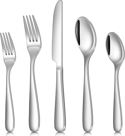 30-Piece Flatware Set for 6, Heavy Duty Knives Forks Spoons Silverware Set with Premium Mirror Polished Stainless Steel Utensils, Dishwasher Safe