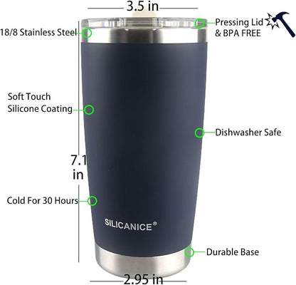 Soft Blue 100% Leak Proof 20 oz Tumbler with Straw And Lid Stainless Steel Vacuum Insulated Durable Travel Coffee Mugs Cups,Dishwasher Safe,Outside,Friends,Easy To Carry,Cold Iced For 30 Hours