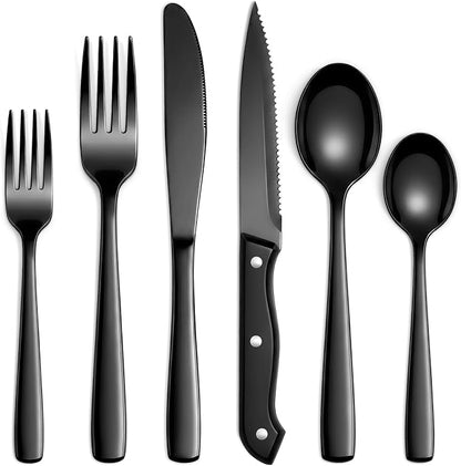 Hiware 48-Piece Black Silverware Set