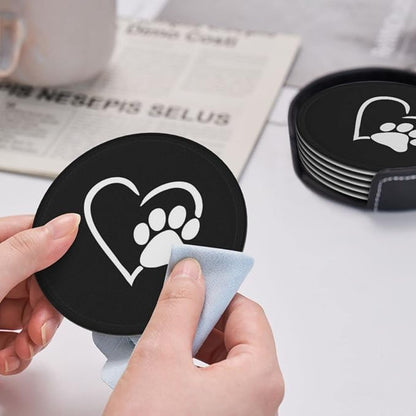 6 Pcs Dog Pet Paws Love Heart Leather Coasters