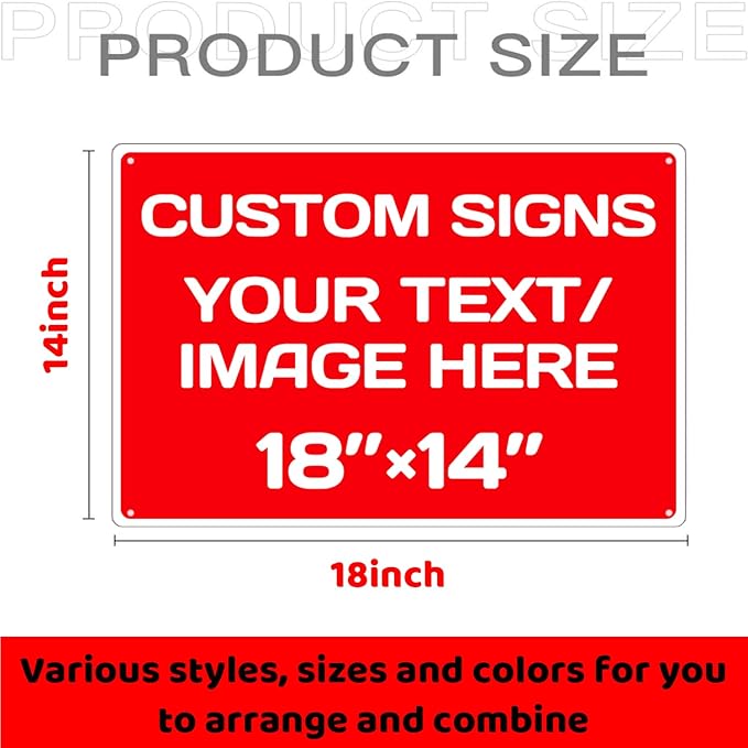 Repaly Personalized signs,Aluminum Weatherproof Metal Sign Multiple Sizes Custom Personalized Text And picture Here,hazard sign,garden sign,custom door sign,Customised business signs(18 * 14 IN,Red)
