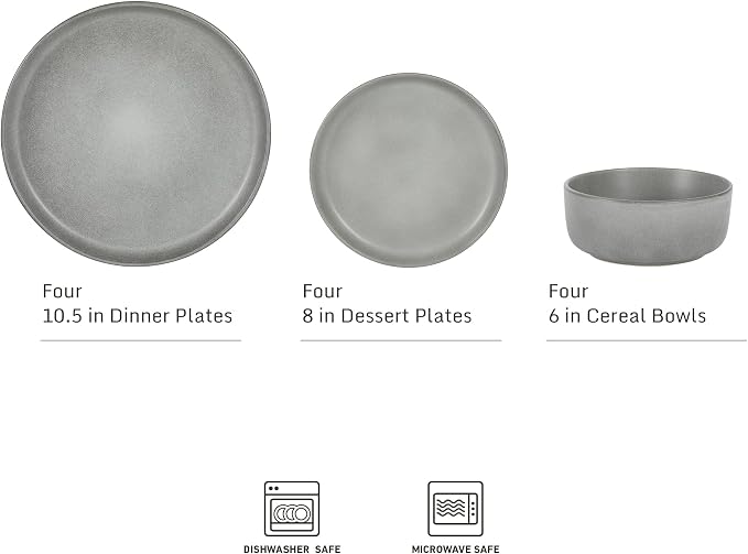 Gibson Elite Pasco 12 Piece Plates and Bowls Reactive Glaze Dishes Stoneware