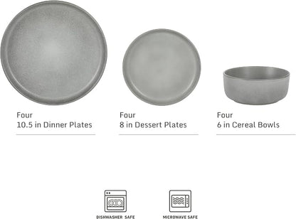 Gibson Elite Pasco 12 Piece Plates and Bowls Reactive Glaze Dishes Stoneware