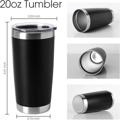 HASLE OUTFITTERS 20oz Tumblers Bulk Stainless Steel Cups with Lid Double Wall Vacuum Insulated Coffee Mugs for Cold & Hot Drinks 1 Pack, Black