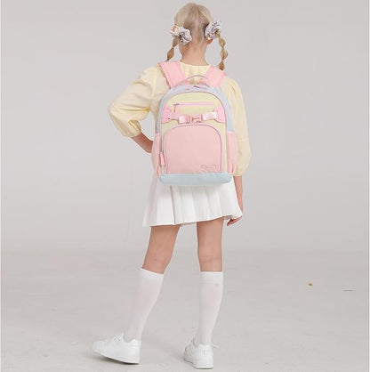Lightweight Cute Kids Backpack for School Kindergarten Elementary Backpacks for Gilrs ages 6-8-10 (Pink Cream Celeste)