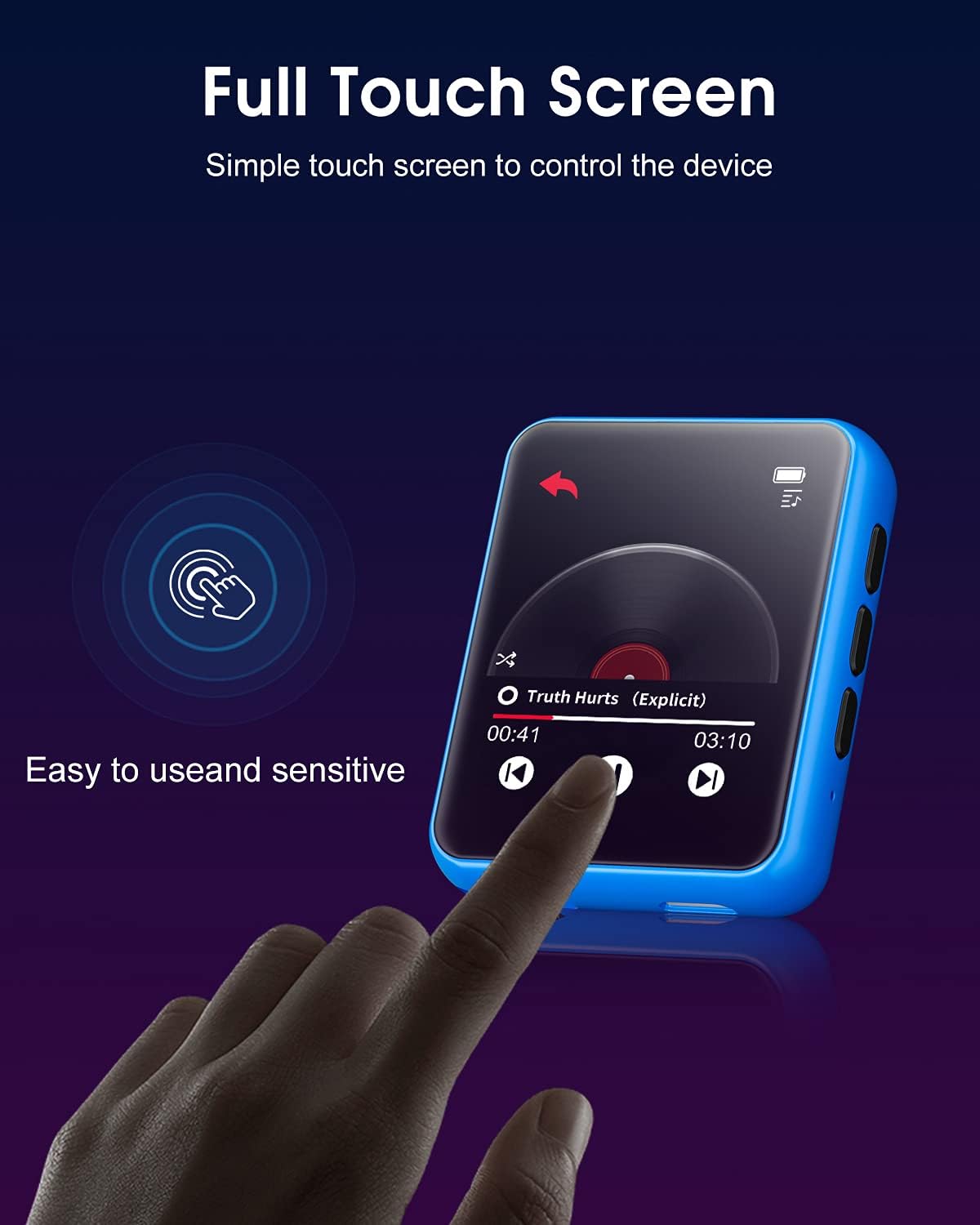 MP3 Player with Bluetooth 5.0 Portable HiFi Lossless Sound MP3 Music Player and FM Radio Recorder E-Book 2.4 inch Screen Maximum Support 128GB（Blue）